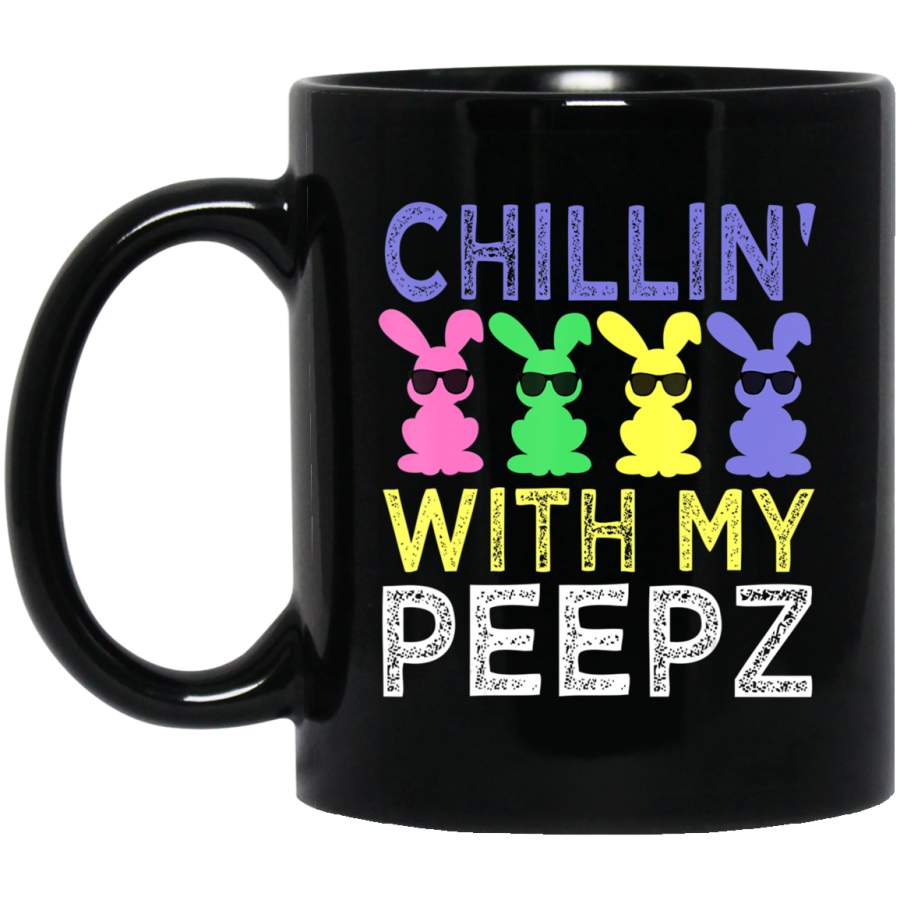 Chillin With My Peepz Funny Easter Bunny Boys Girls Kids Black Mug