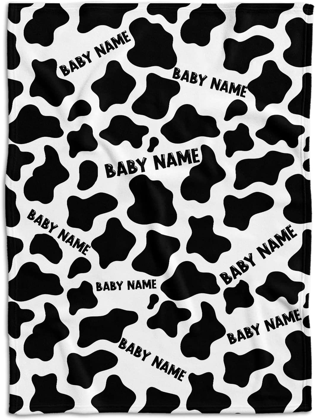 Personalized Farm Cute Cow Daisy Baby Blanket – Animal Custom Baby Blankets With Name For Boys And Girls – Swaddling Soft Plush Fleece Blanket For Newborn Nursery Toddler Shower Crib (Black)