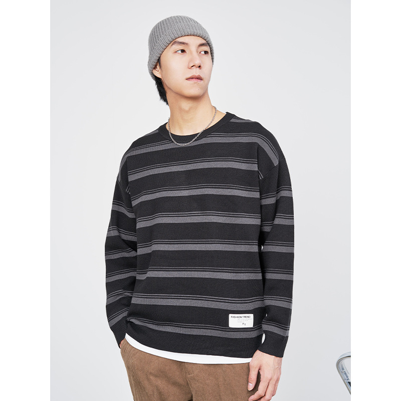 Autumn Sweater Man Striped Spliced Long Sleeves Pullovers Causal Korean O-neck Couple Knitted Sweaters Coats Mens Clothes M-3XL alx