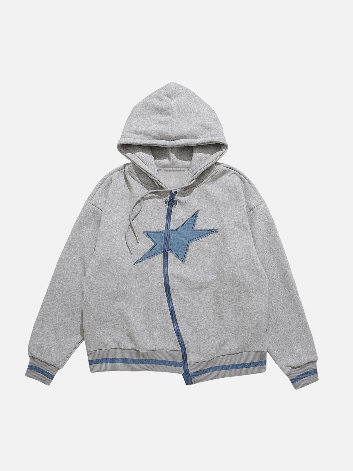 Talishko™ – Star Patchwork Irregular Zip Hoodie