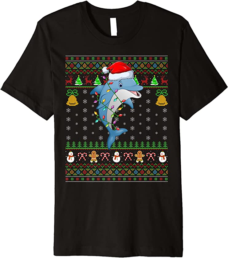 Dolphin Lover Xmas Santa Hat Dolphin Ugly Christmas Premium T-Shirt