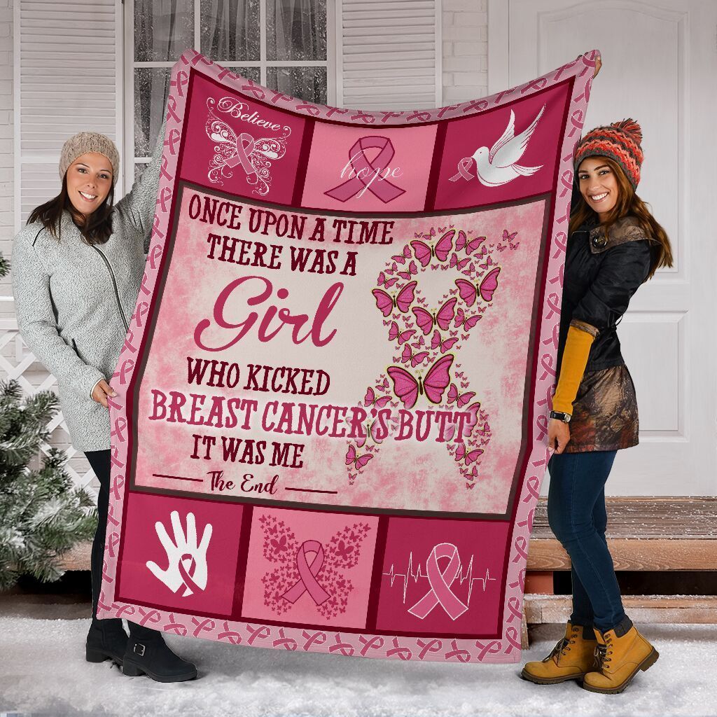 Breast Cancer Survivor A Girl Who Kicked Breast Cancer Fleece Blanket Great Customized Gifts For Birthday Christmas Thanksgiving Perfect Gift For Breast Cancer Awareness