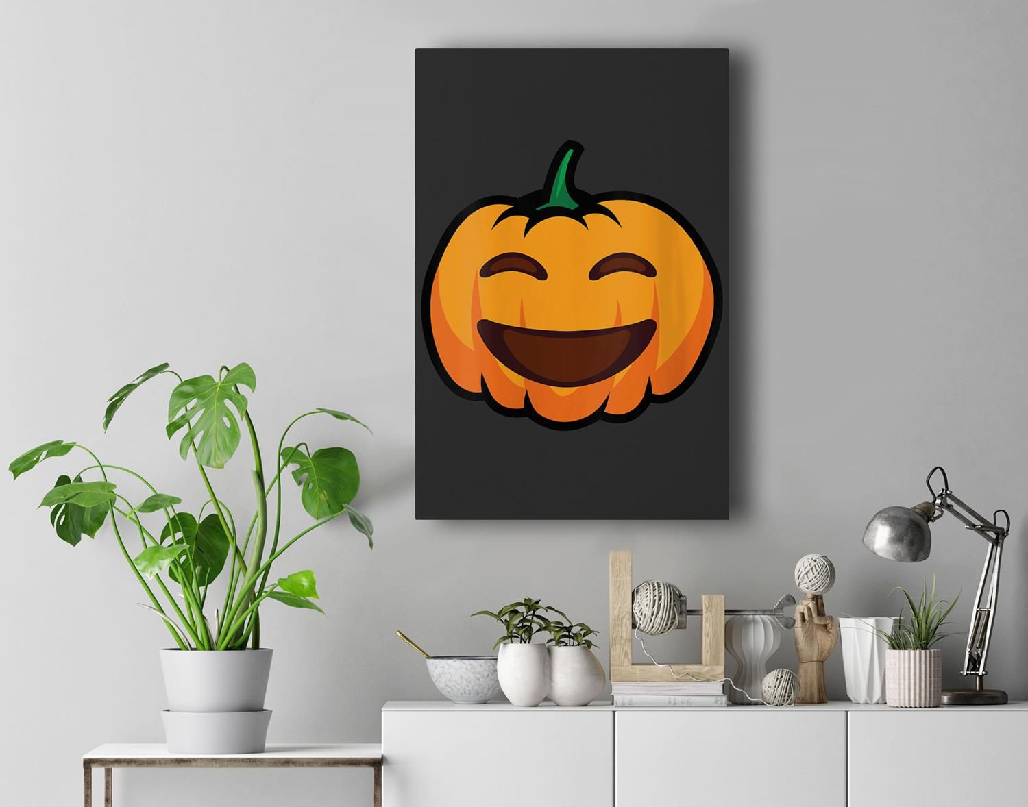 Womens Pumpkin Emoticon Big Smile Kids Boys Men Halloween Costume Premium Wall Art Canvas Decor