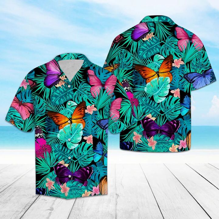 Tropical Butterfly Hawaiian Shirt Summer Button Up For Men, Women, Couple