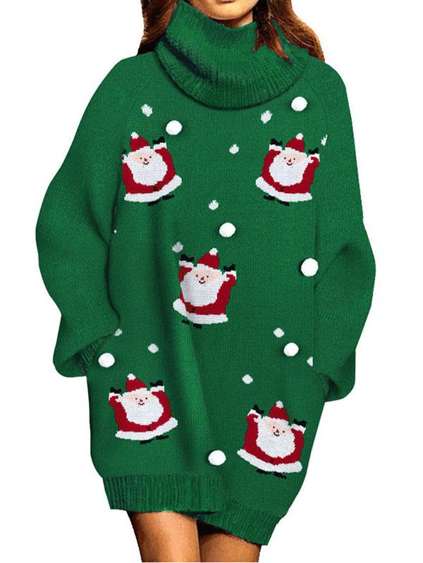 Turtleneck Ugly Christmas Sweater Womens Oversize Santa Sweater Dress