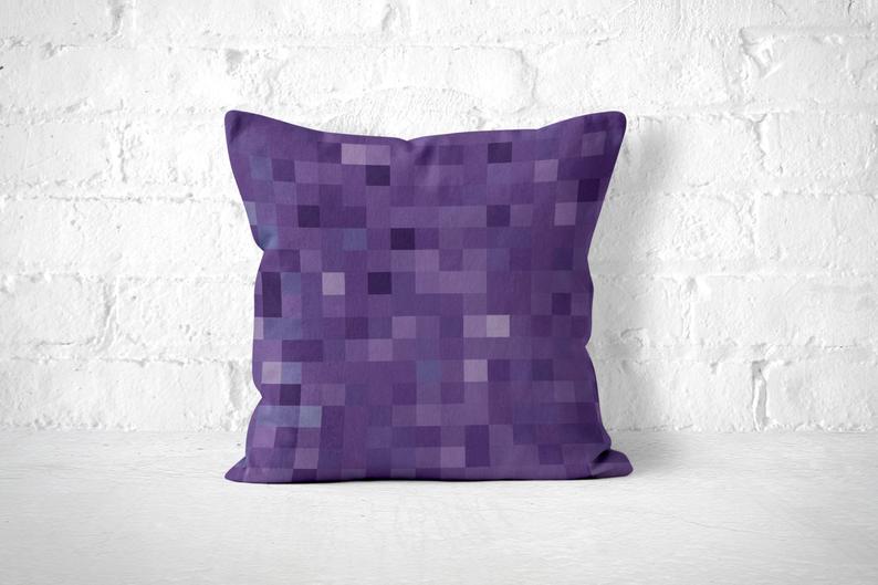 Purple Pixel Throw Pillow, Purple Throw Pillow, Dark Throw Pillow, Geometric Pattern Pillow, Pattern Pillow, Geek Pillow, Purple Pixels