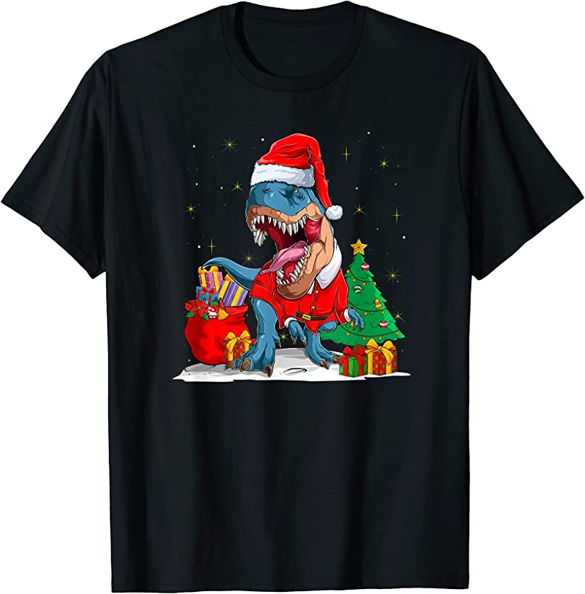 Christmas T-Rex Boys Kids Santa Dinosaur Christmas T-Shirt