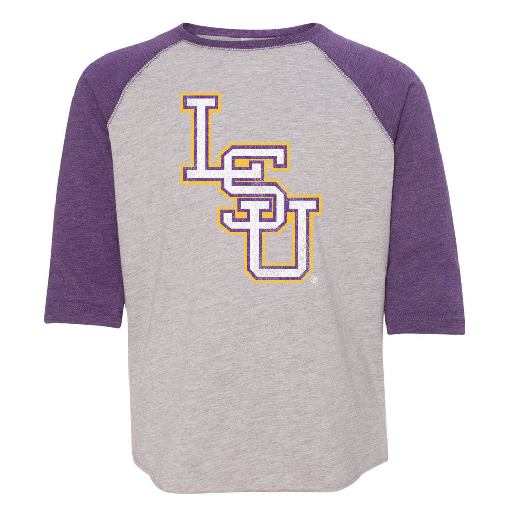 B&B Dry Goods LSU Tigers Baseball Interlock Toddler / Youth Raglan T-Shirt – Purple / Grey