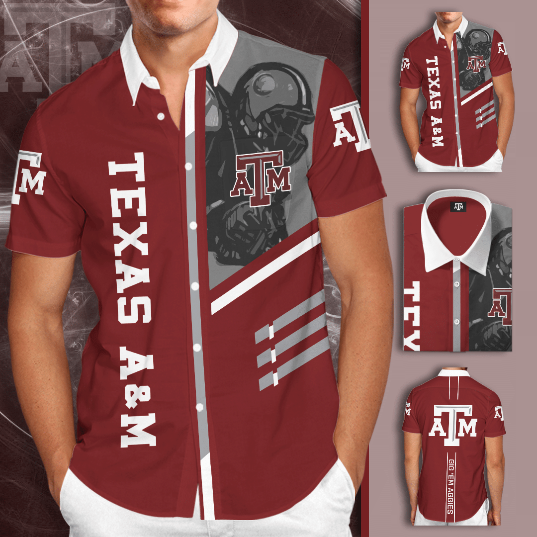 Texas A&M Aggies All Over Print 3D Short Sleeve Dress Shirt Hawaiian Summer Aloha Beach Shirt - Garnet - Iebacademy Shop