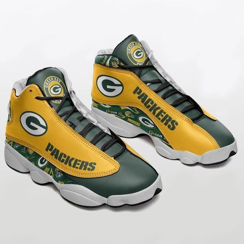 High-Fashion Green Bay Packers Logo Green And Yellow Air Jordan 13 Printing Shoes Sneaker