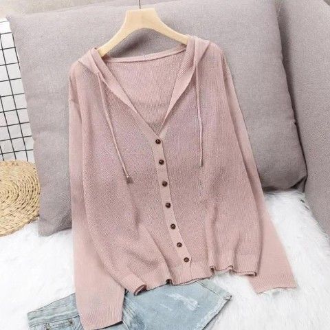 Women’s Hoodie Spring Summer Knit Cardigan Coat Women’s Hooded Top Sweater Thin Hollow Out Sun Protection Jacket Korean Fashion alx