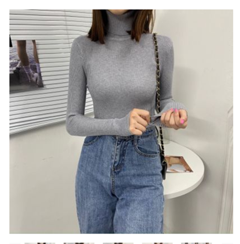 Women’s Turtleneck Sweater Autumn and Winter New Pullover Slim Bottoming Sweater Knitted Casual Long Sleeve Pull Femme 16675 alx