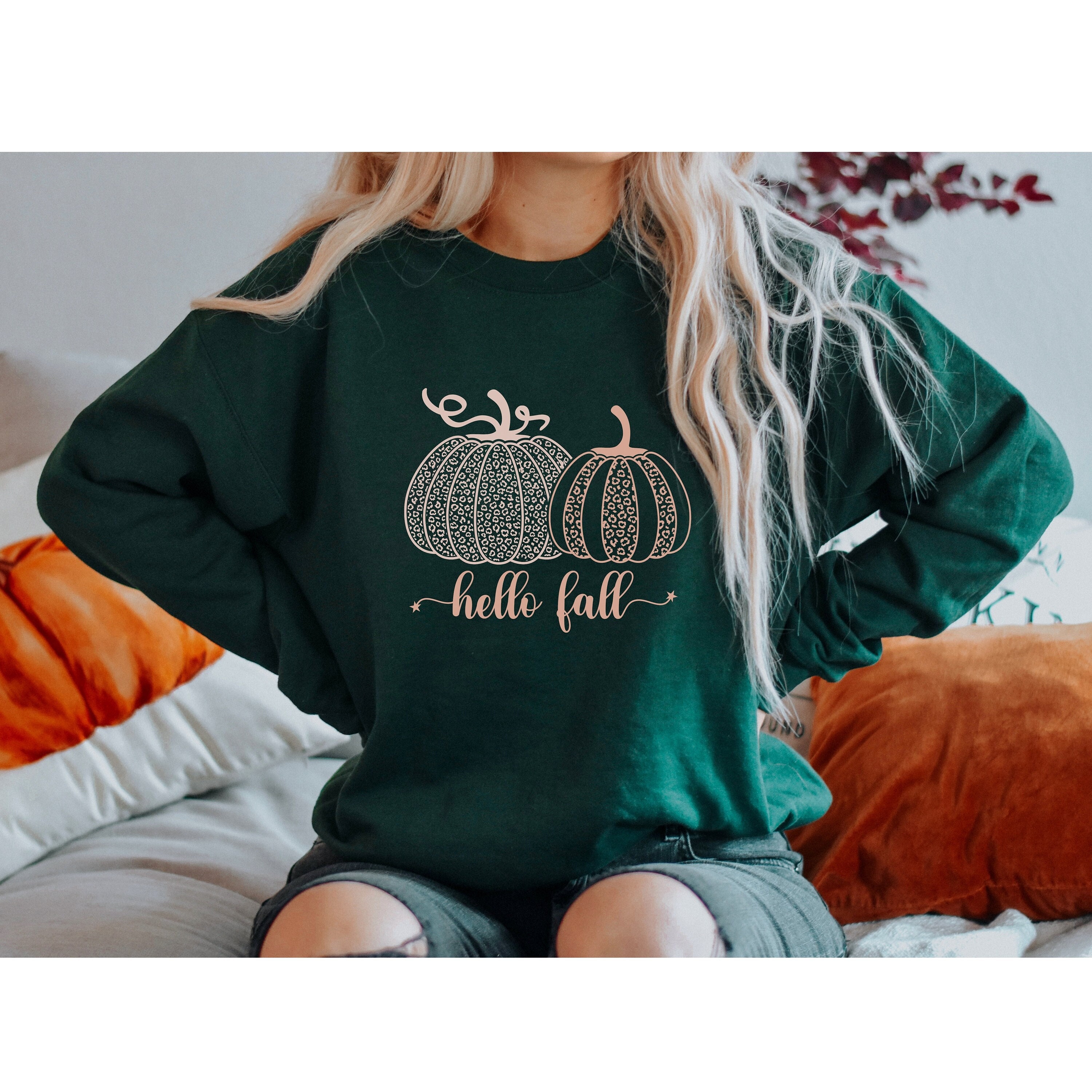 Hello Fall Sweatshirt, Halloween Cute Fall Sweater, Womens Fall Tee, Pumpkin Spice Sweatshirt, Thanksgiving Shirt, Halloween Sweater