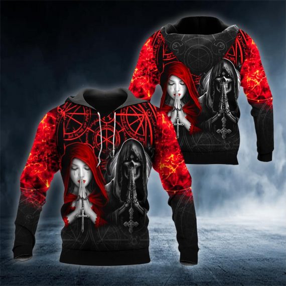 Pray Couple Skull 3D All Over Printed Us Unisex Size Hoodies