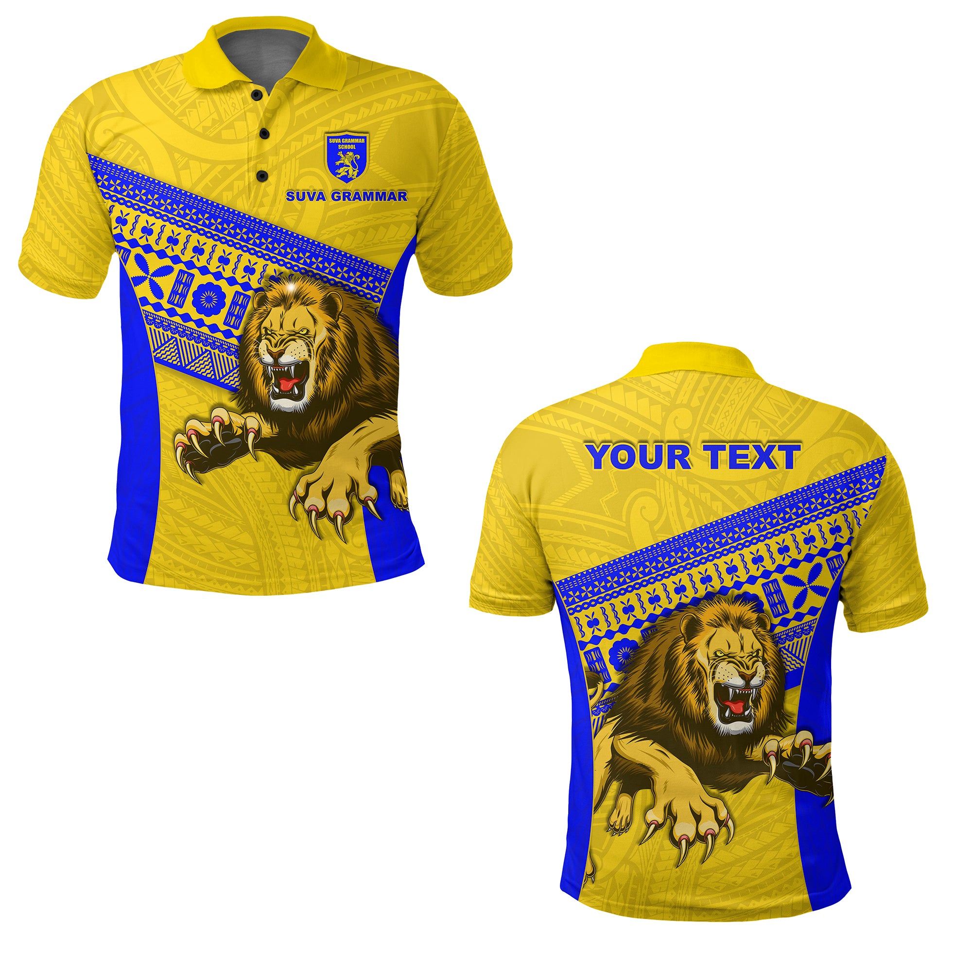 (Custom Personalised) Suva Grammar Fashion Polo Shirt Fiji School Version Lion Gold Lt13