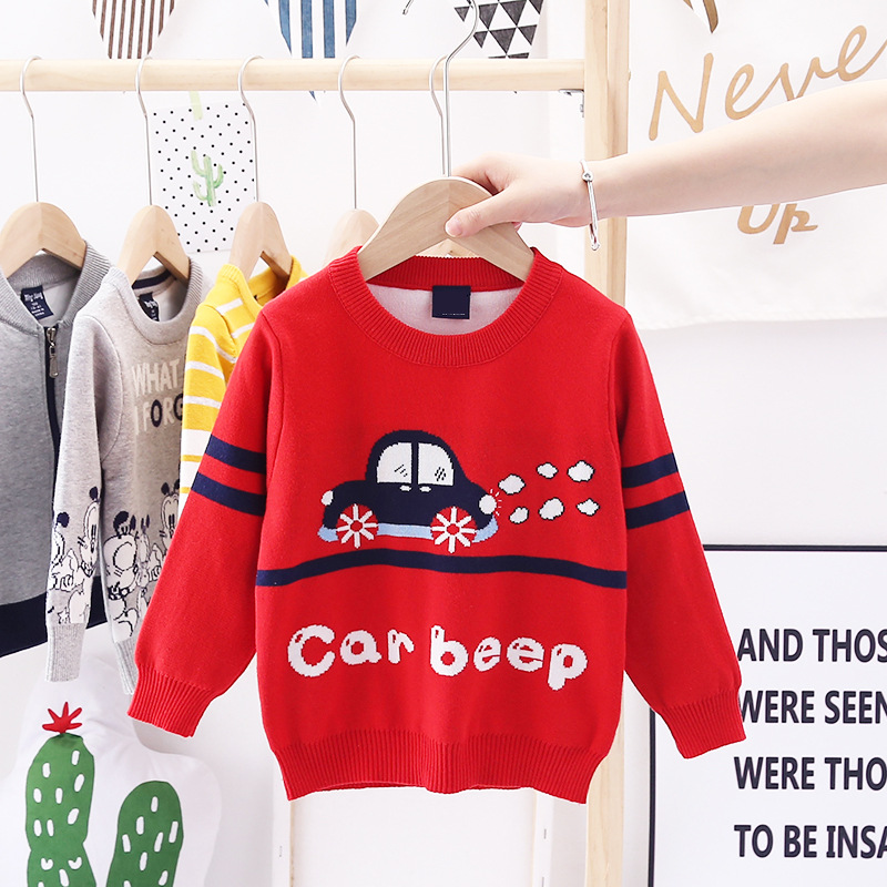 3-7T Winter Infant Clothing Kid Boy Cute Cartoon Car Sweater Long Sleeve Warm Knitted Pullover Top Fashion Toddler Outfit alx