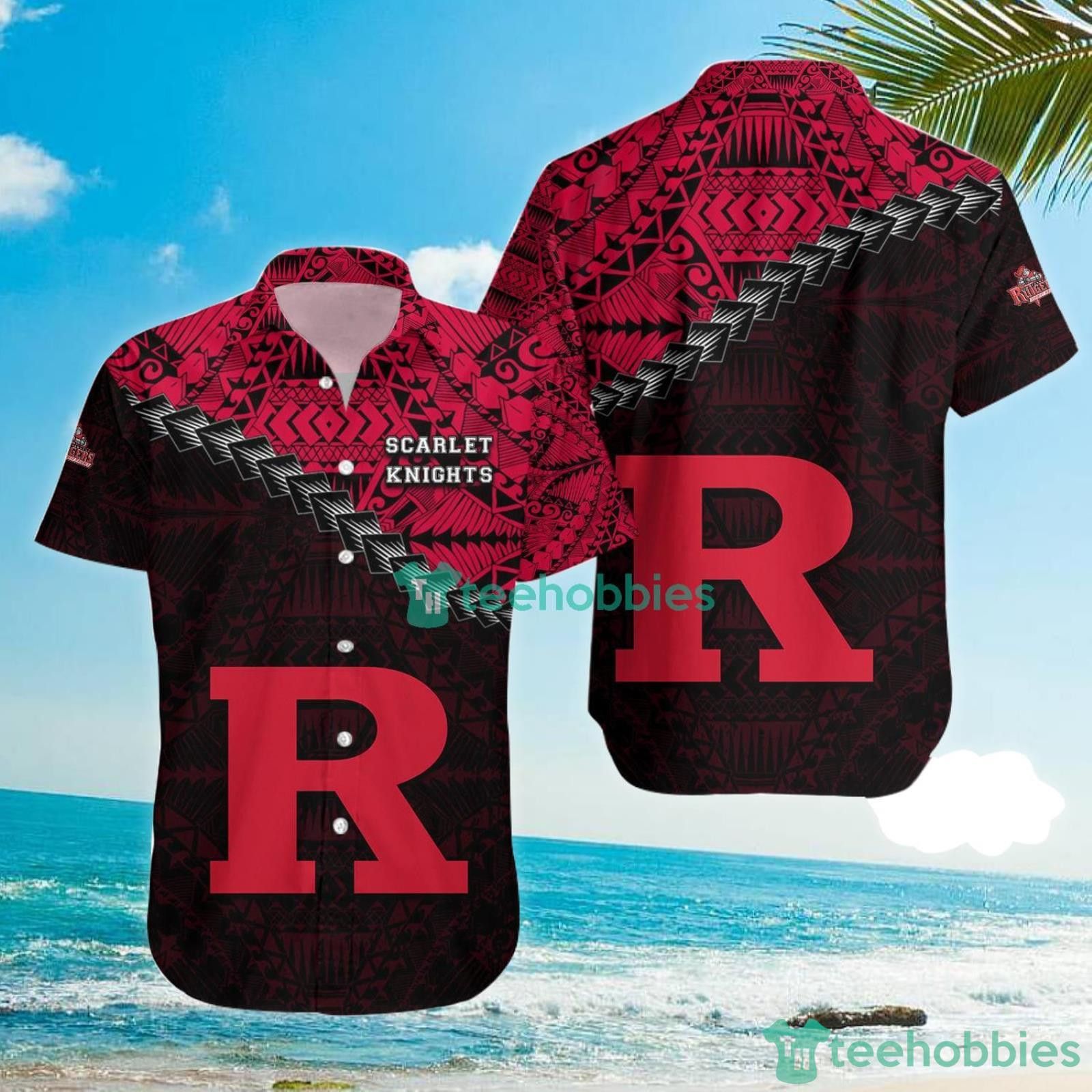 NCCA Rutgers Scarlet Knights Grunge Polynesian Tattoo Trendy Hawaiian Shirt Aloha Shirt