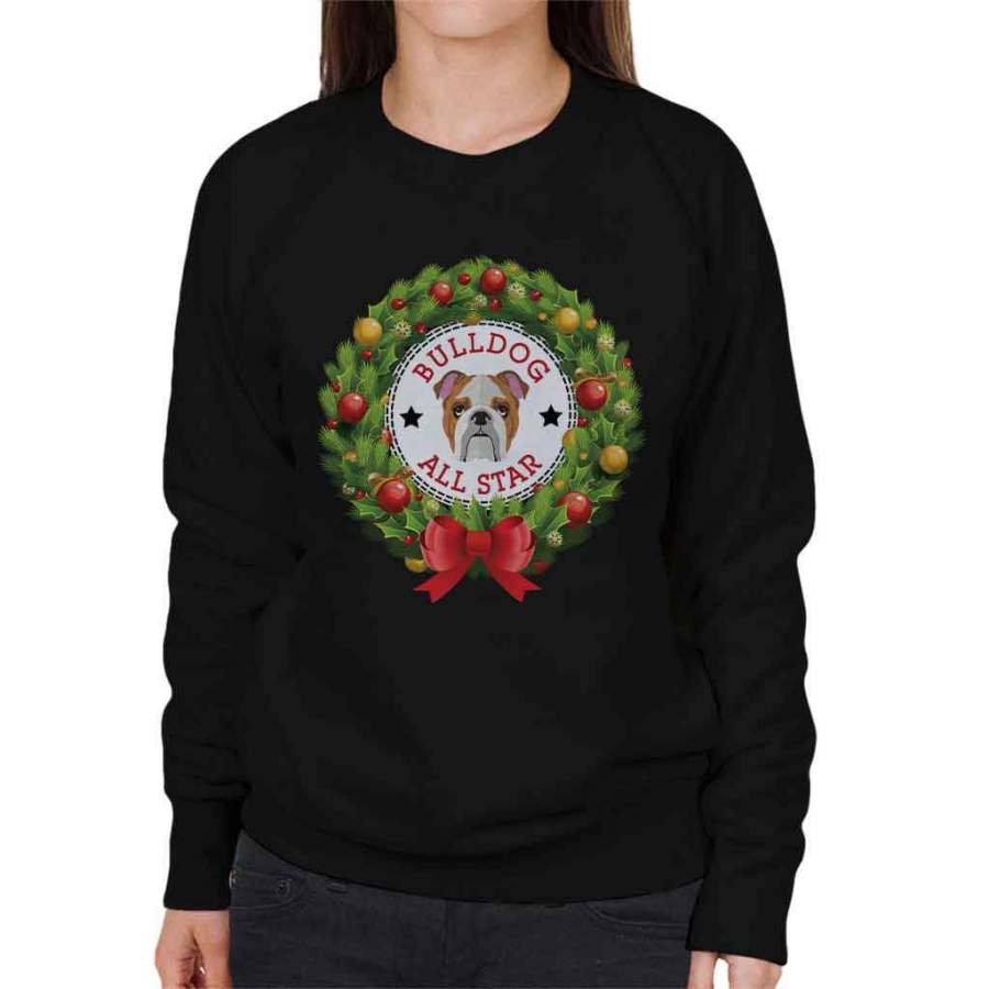 Bulldog All Star Christmas Wreath Women’s Sweatshirt