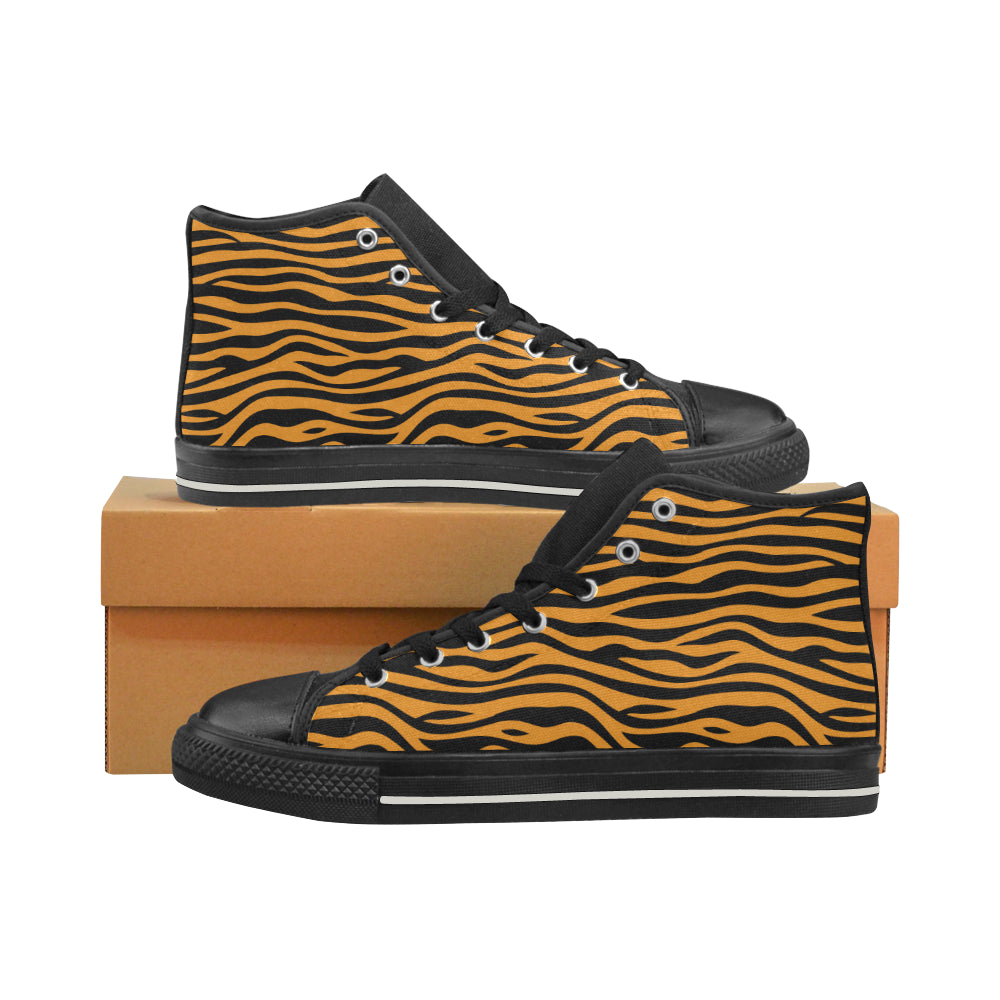 Bengal Tigers Skin Print Pattern Background Women’S High Top Canvas Canvas Shoes Black Gift For Men Women