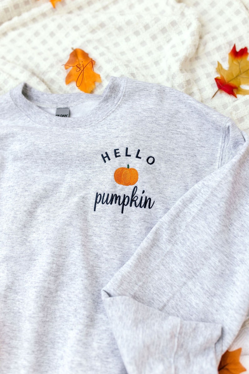 Embroidered Hello Pumpkin Halloween Sweatshirt Crewneck Sweatshirt All Over Print Sweatshirt For Women Sweatshirt For Men Sws2536