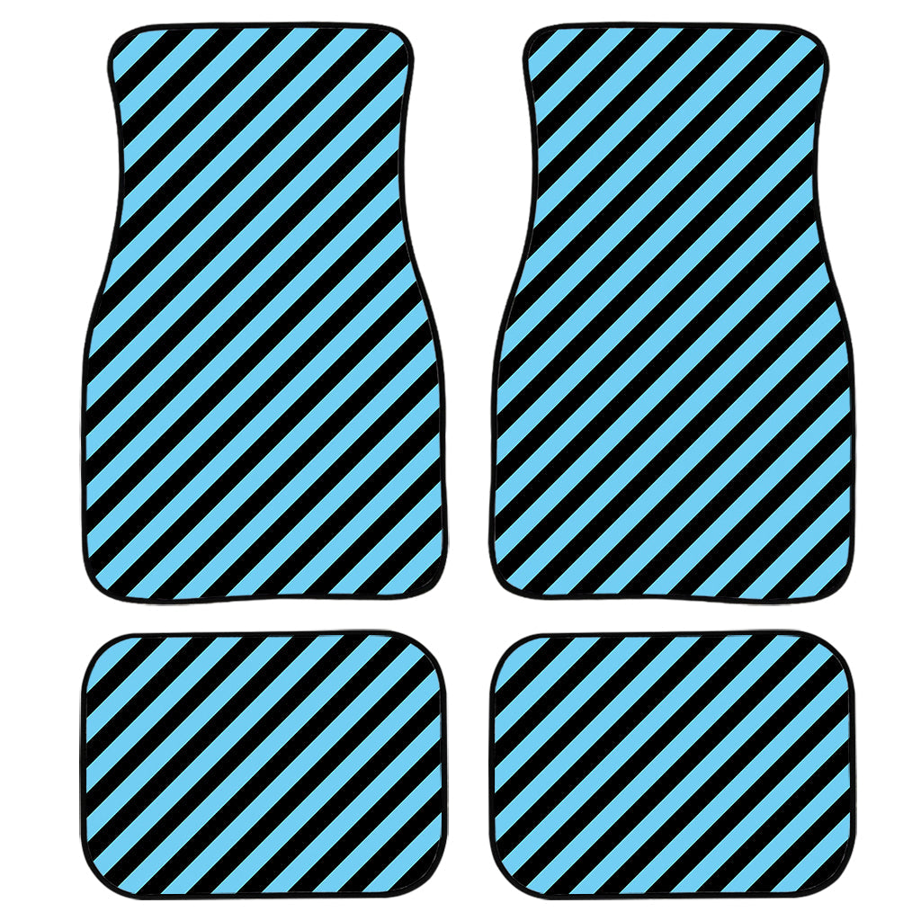 Blue And Black Stripes Pattern Print Front And Back Car Floor Mats, Front Car Mat