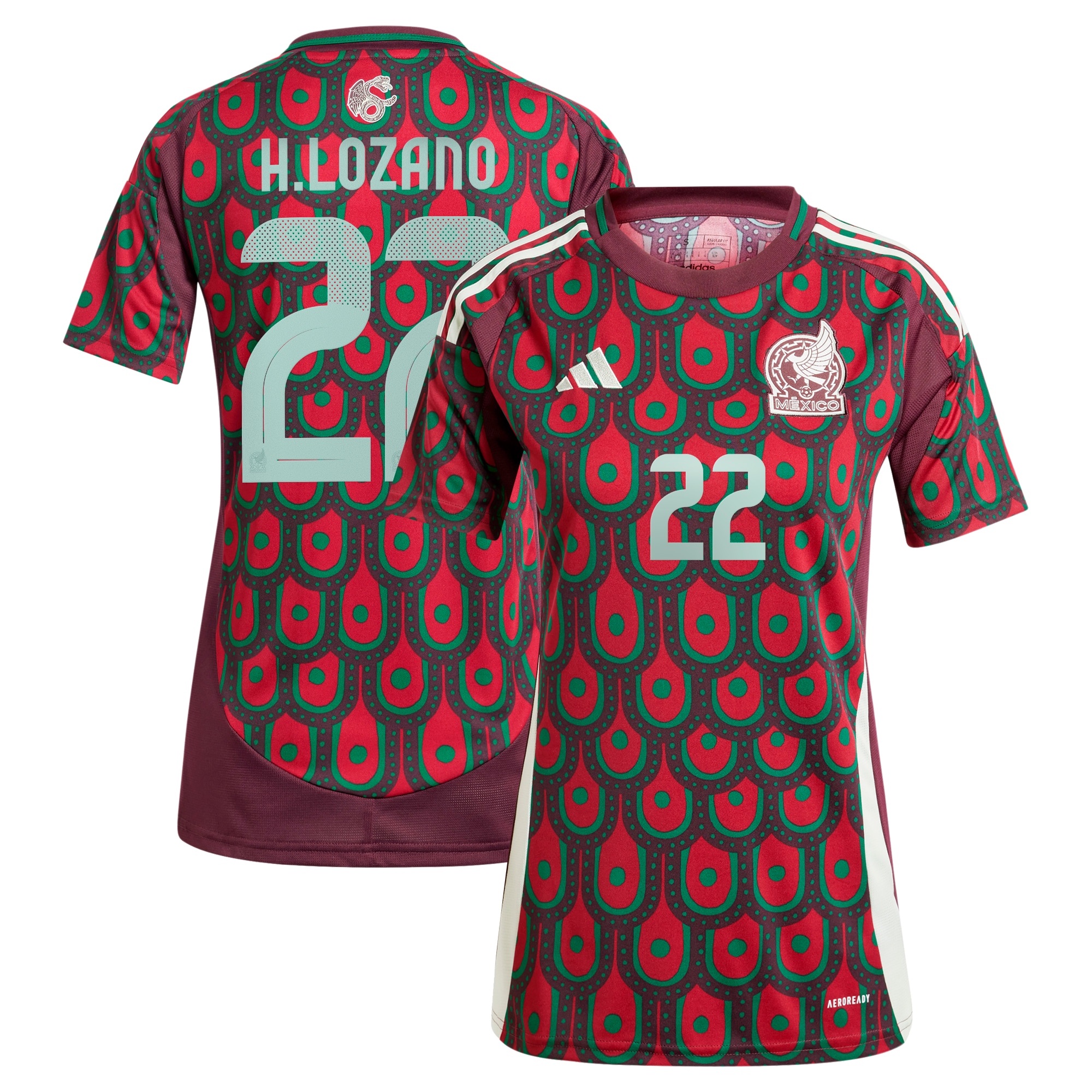 Hirving Lozano Mexico National Team Women's 2024 Home Replica Player Jersey – Burgundy