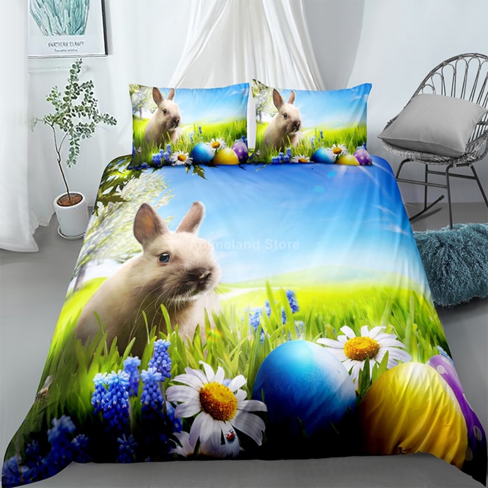 Cartoon Rabbit Easter 3D Print Bedding Set Custom Queen King Size Duvet Cover Set Bedspread