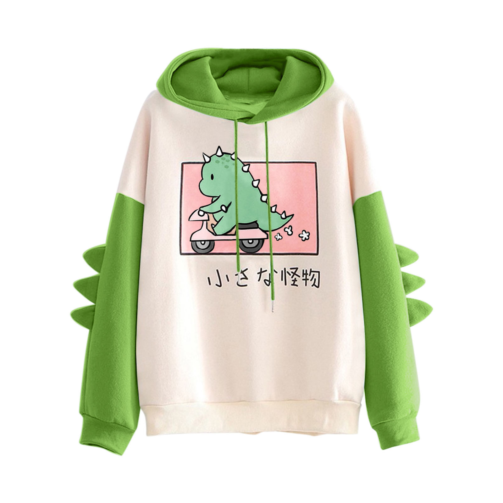 Cotton Tops Shirt Female Women Sweatshirt Casual Harajuku Oversized Hoodies Printing Dinosaur Animal Pattern Color Contrast #Q alx