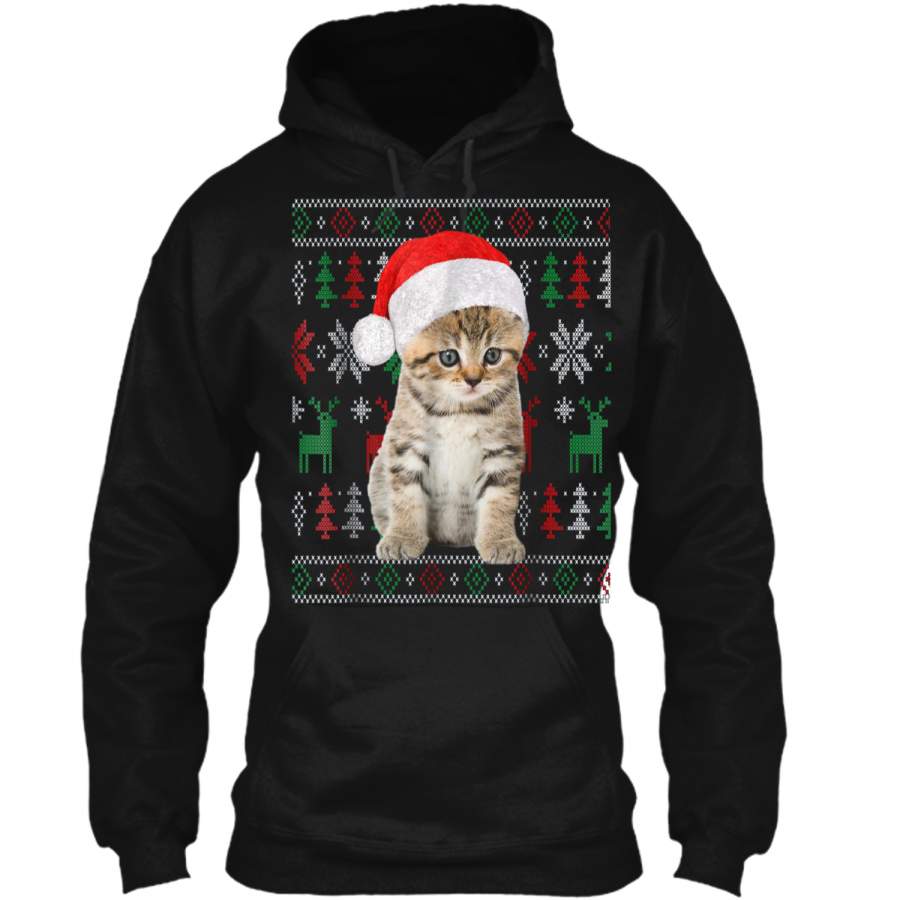 Cat Christmas  Ugly Christmas Sweater Style Gift Tee Pullover Hoodie 8 oz