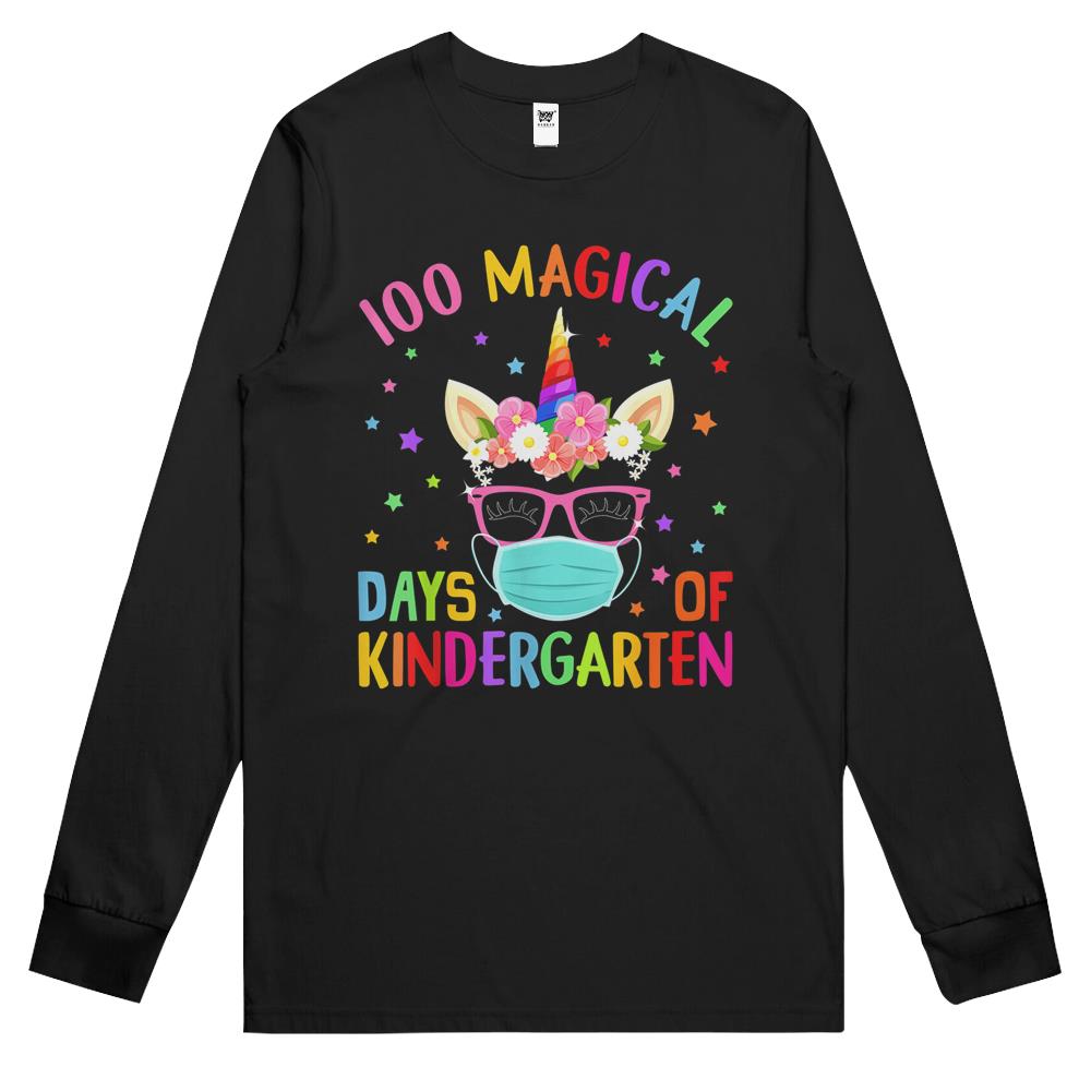 100 Magical Days Of Kindergarten School Unicorn Mask Girl Long Sleeve T Shirts