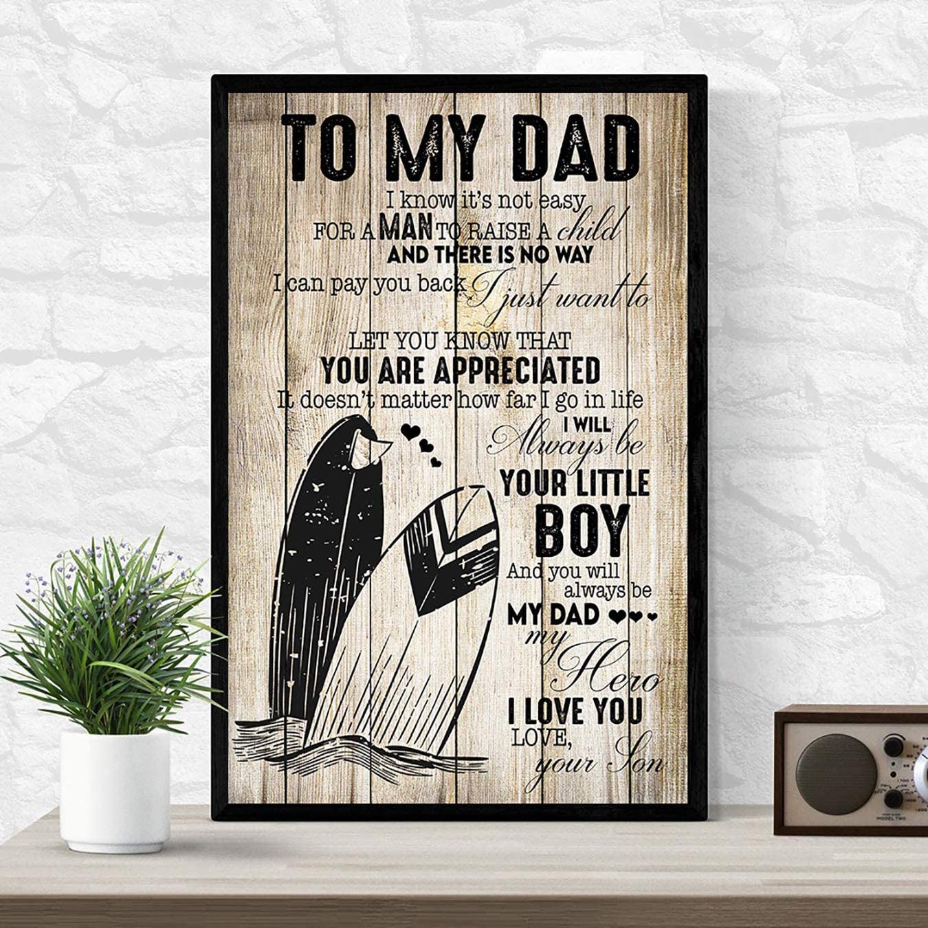 Poster Surfing Little Boy to Dad- House Decor – Motivational Wall Art – Aesthetic Posters – Vintage Posters