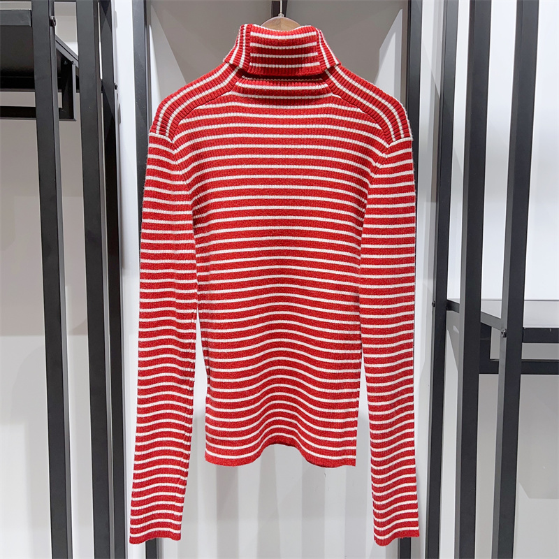 Women Classic Stripes Sweater Long Sleeve Turtleneck Slim Long Sleeve Female Knitwear Bottoming Pullover 2022 Autumn alx