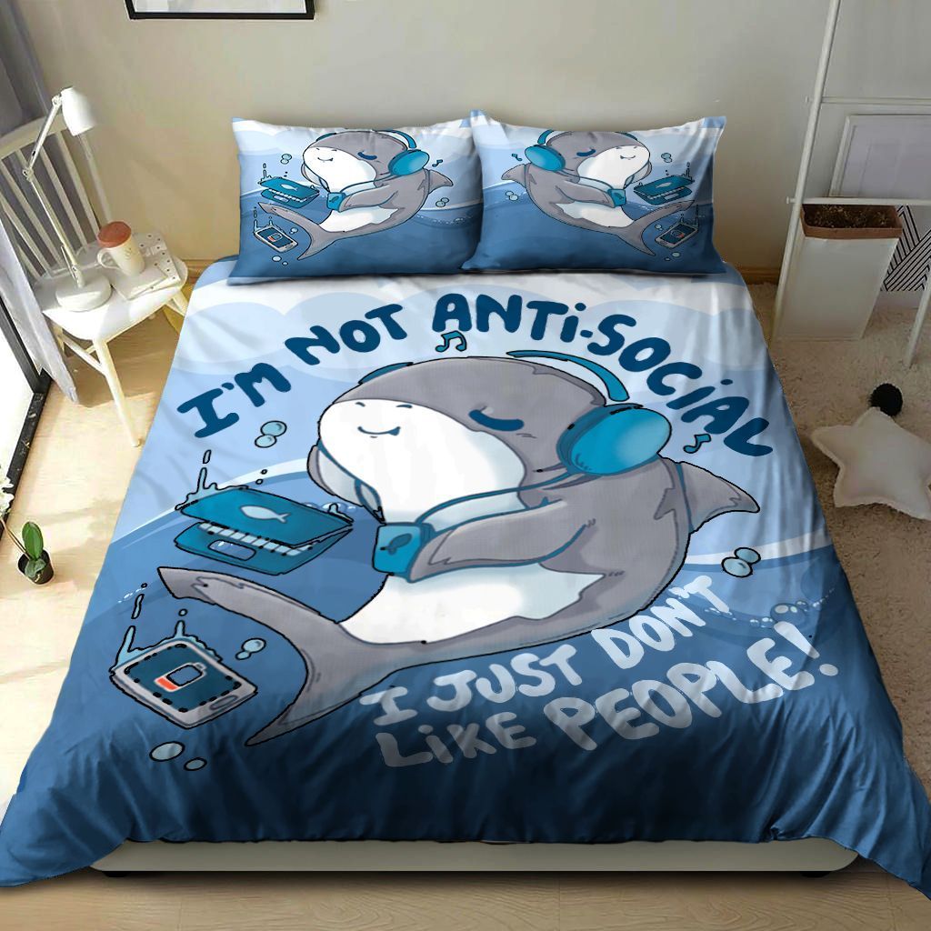 3D Shark Im Not Anti-social I Just Dont Like People Cotton Bed Sheets Spread Comforter Duvet Cover Bedding Sets