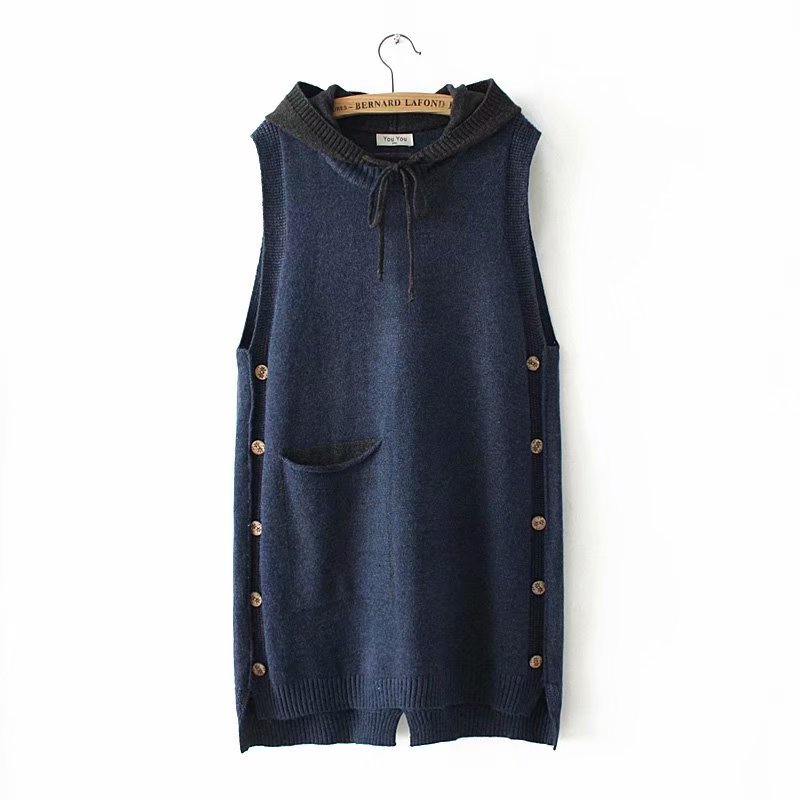 Casual Hooded Knitted Vests Plus Size Women Spring Autumn Outerwear Pockets Loose Sleeveless Vest KKFY3195 alx