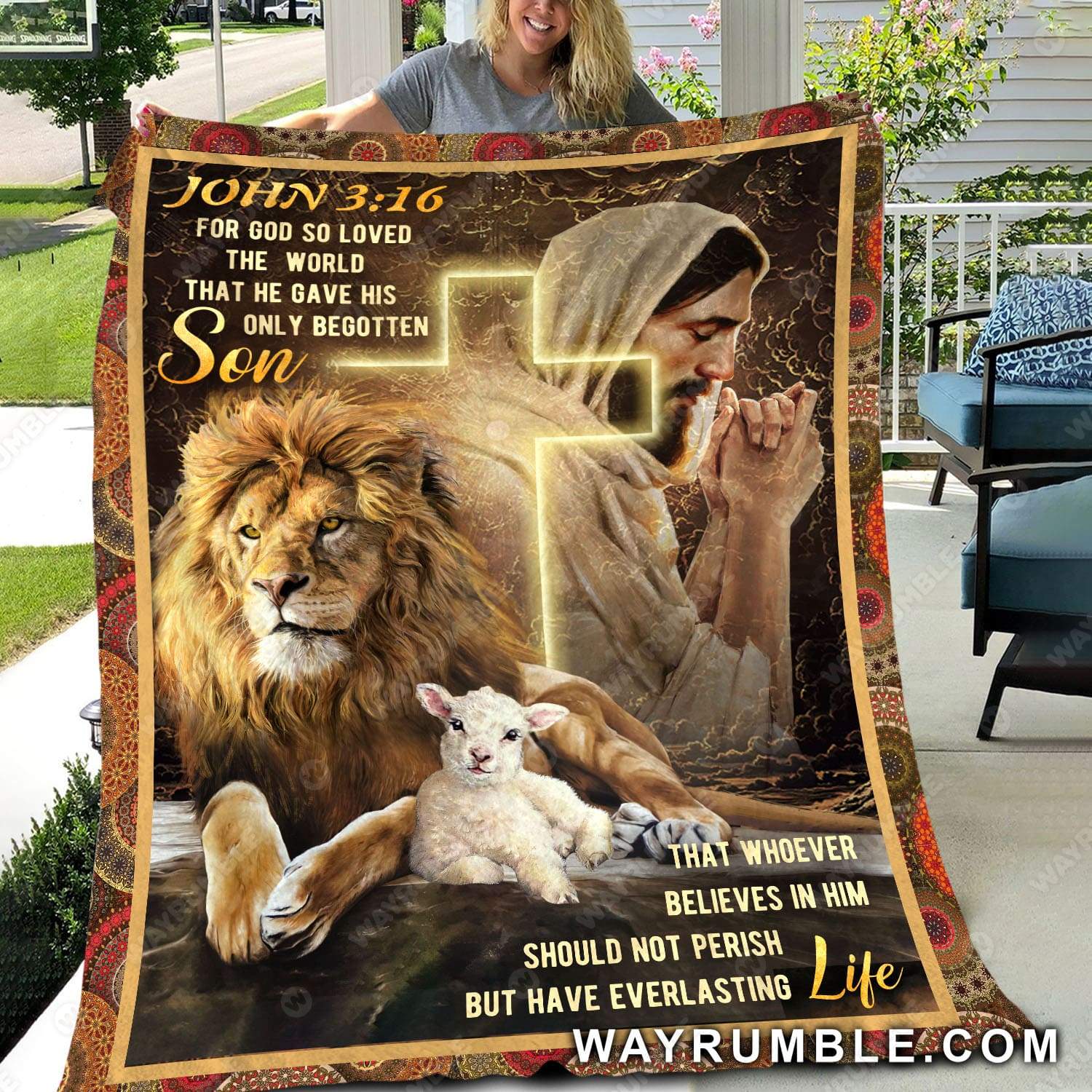 Lion Of Judah, Lamb Of God, Cross, Bible – For God So Loved The World Jesus Blanket