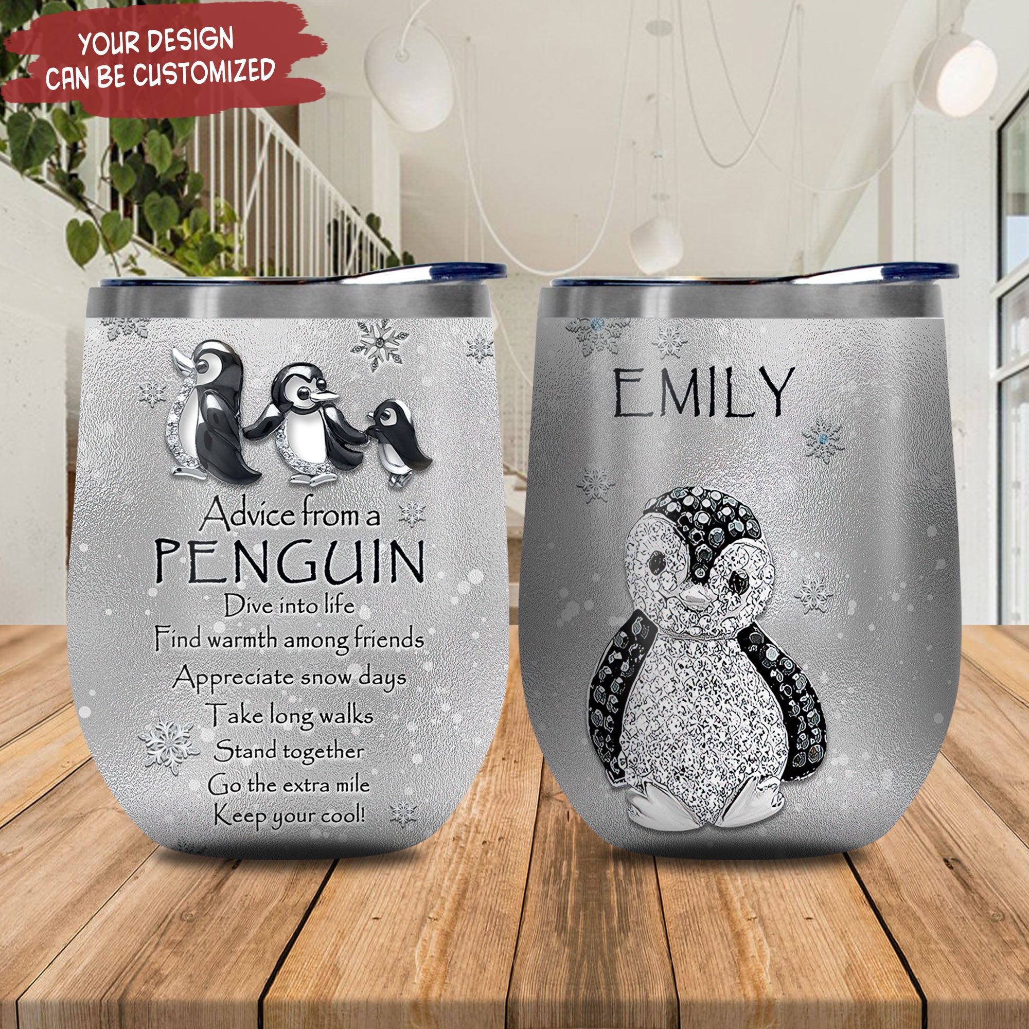 Personalized Penguin Advice Jewelry Style Pyr1801014Z Stainless Steel Wine Tumbler – Personalized Wine Tumbler