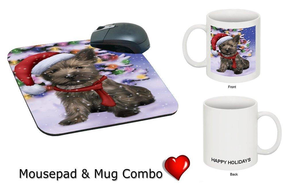 Winterland Wonderland Cairn Terrier Puppy Dog In Christmas Holiday Scenic Background Mug & Mousepad Combo Gift Set