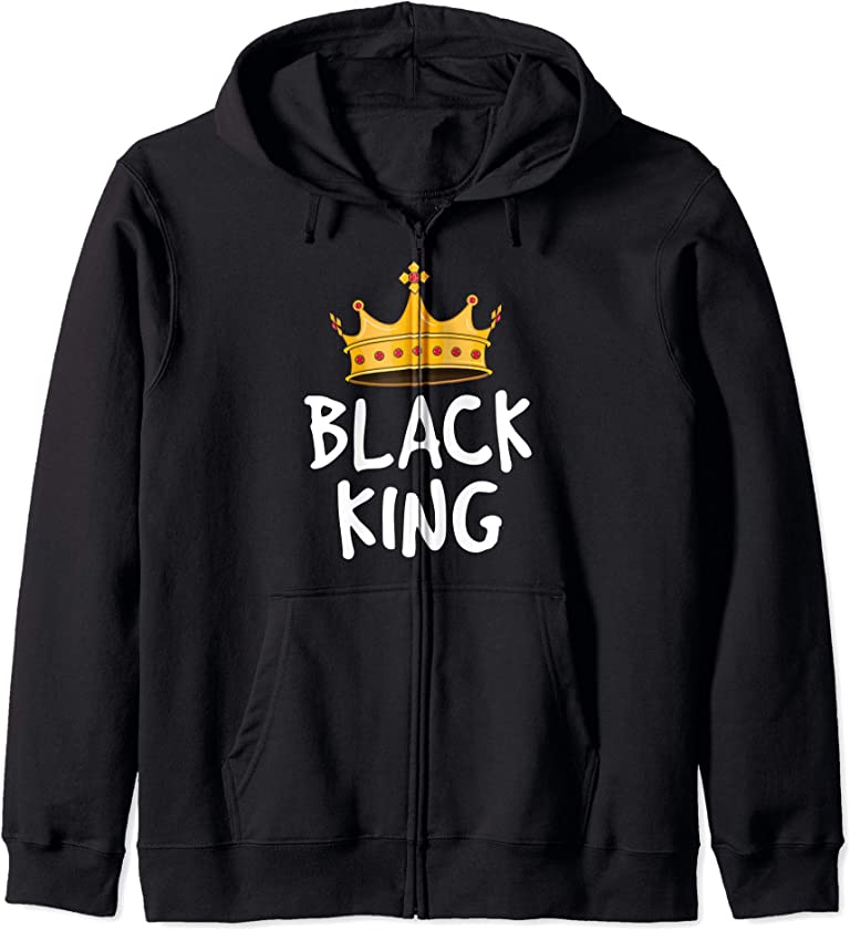 Black King Shirts for Men Kids Boys African Melanin Crown Zip Hoodie