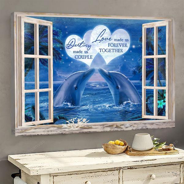 Dolphin – Love Made Us Forever – Couple Landscape Canvas Print – Poster And Canvas Art Wall Decor