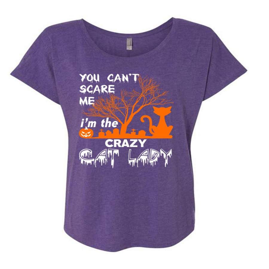 You Can’t Scare Me T Shirt, I’m The Crazy Cat Lady T Shirt, Cool Shirt (Ladies’ Triblend Dolman Sleeve)