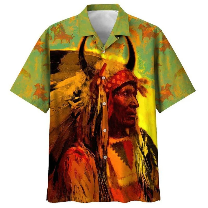 Realistic Chief Riding Horse Pattern Hawaii Shirt Ha97435