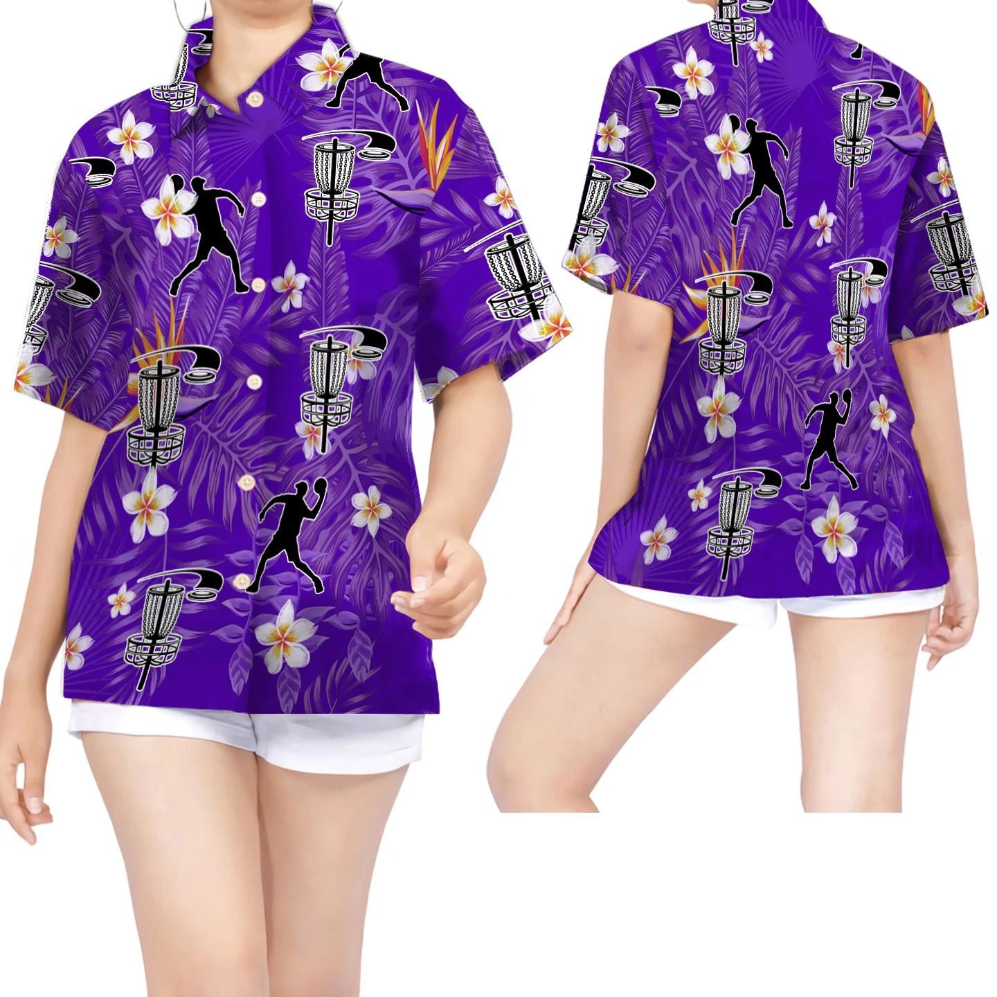 Disc Golf Purple Tropical Flowers Women Hawaii Shirt For Golfers Ha1897