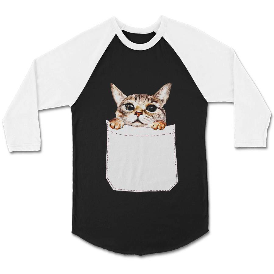 Pocket Cat Cute Kitten Series CPY Unisex 3/4 Sleeve Baseball Tee T-Shirt