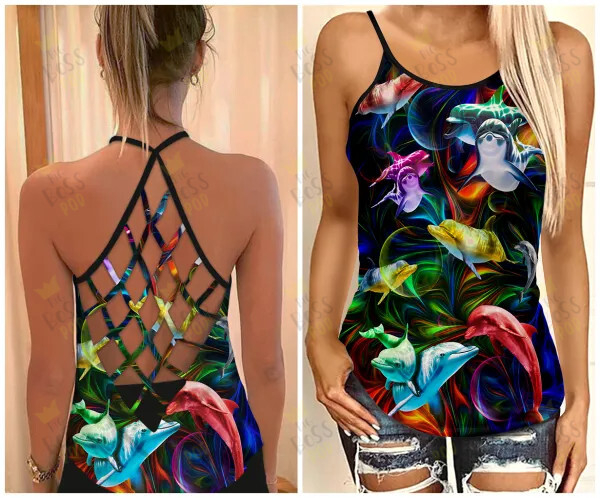 Dolphin Colorful Criss Cross Tank Top