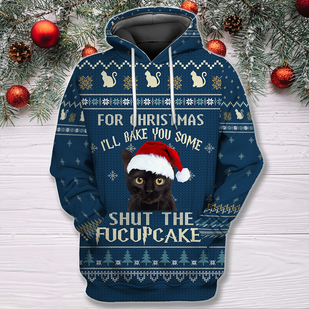 Tmarc Tee Personalized Pet Photo For Christmas I’Ll Bake You Sone Shut The Fucupcakes 3D All Over Print Unisex Hoodie Knitted Sweater, Christmas Gifts For Pet Lovers