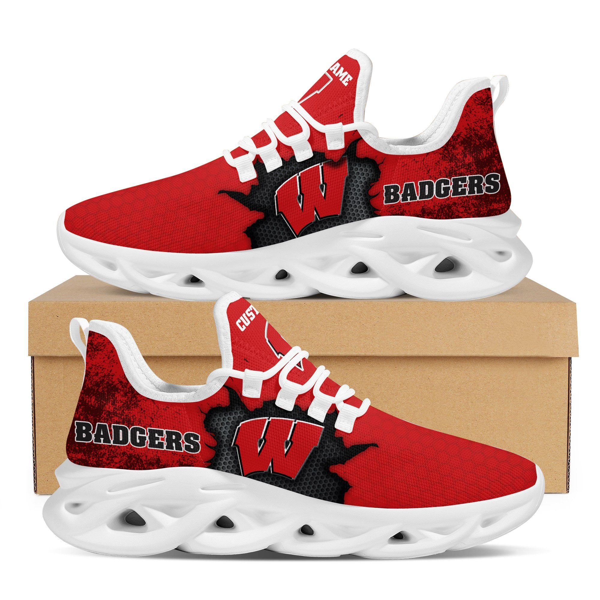 Wisconsin Badgers Cracked Design Trending Max Soul Clunky Sneaker Shoes Custom Name Personalized For Mens Womens Fans