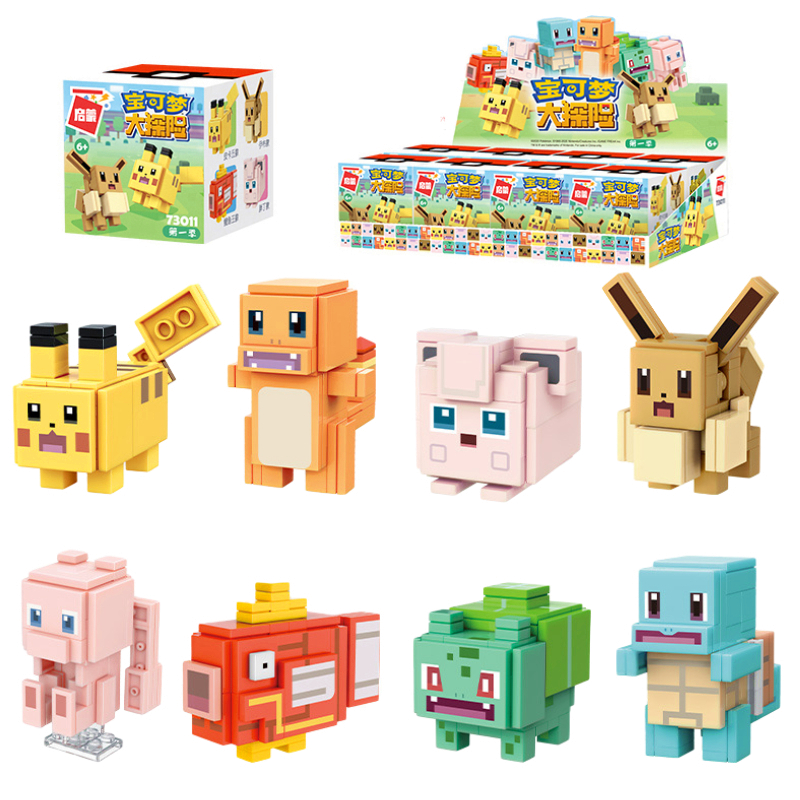 Genuine Pokemon Quest Mystery Box Pikachu Square Building Blocks Anime Mewtwo Voltorb Koffing Clefairy Figures Model Doll Toy alx