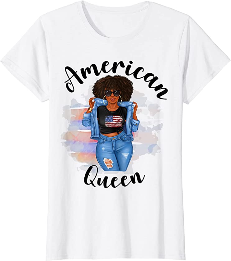 Womens Fourth July Patriotic Black Woman African American Girl T-Shirt