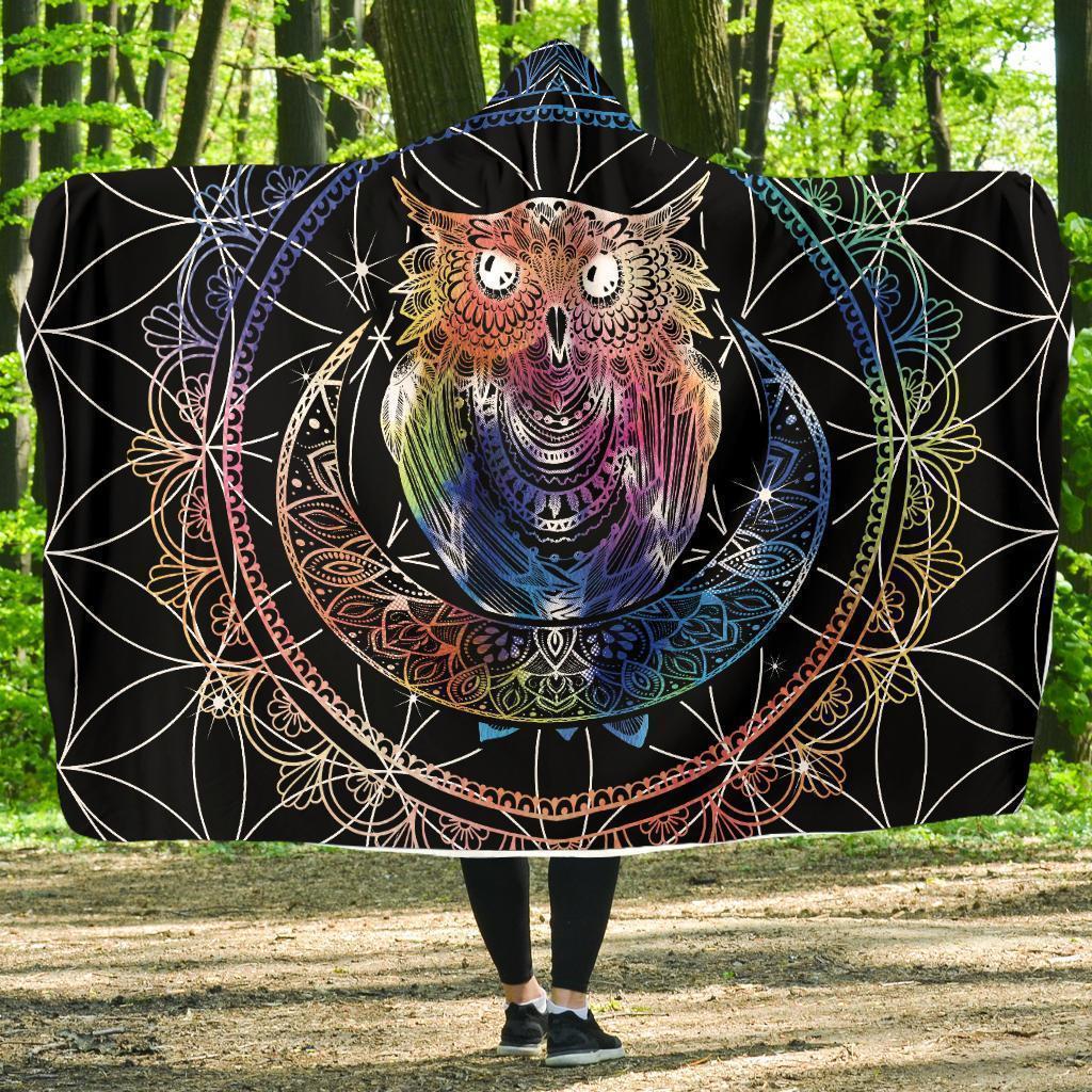 Funny Mandala Owl Hooded Blanket Gift For Yoga Lover