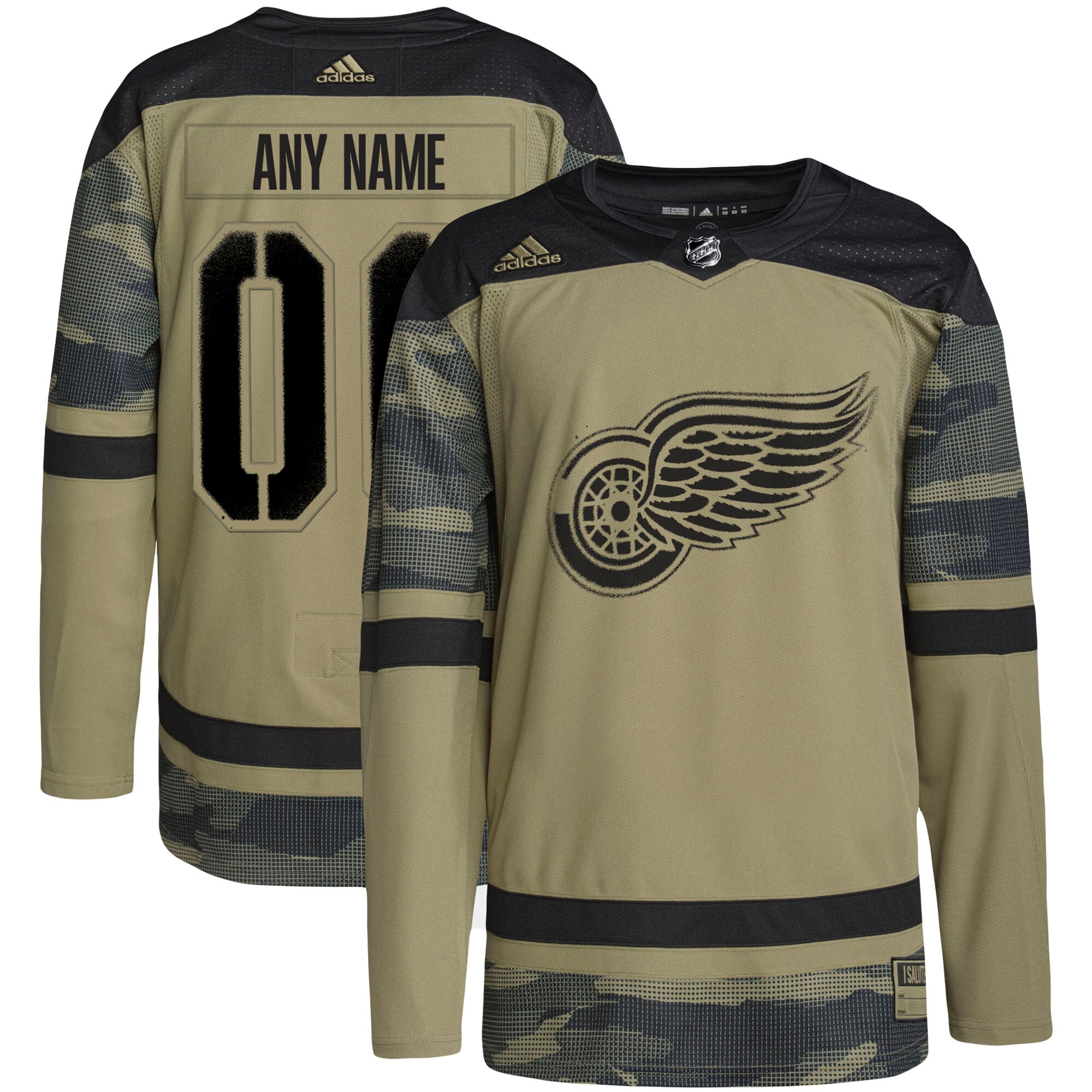 Men's Detroit Red Wings adidas Camo Military Appreciation Team Authentic Custom Practice Jersey